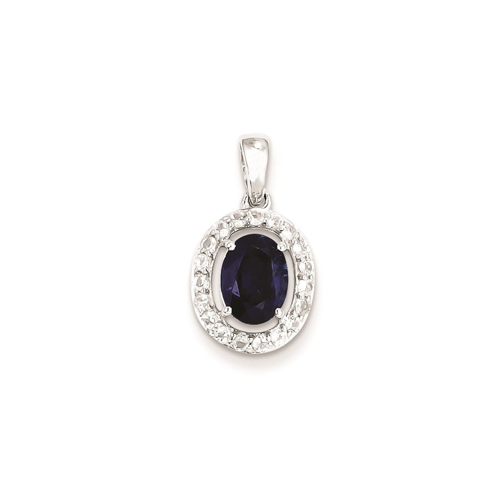 Sterling Silver Rhodium Plated White Topaz u0026 Sapphire Pendant