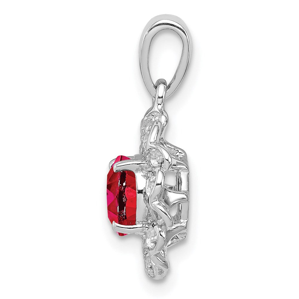 Sterling Silver Rhodium Plated White Topaz u0026 Ruby Pendant
