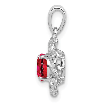 Sterling Silver Rhodium Plated White Topaz u0026 Ruby Pendant