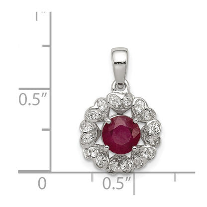 Sterling Silver Rhodium Plated White Topaz u0026 Ruby Pendant