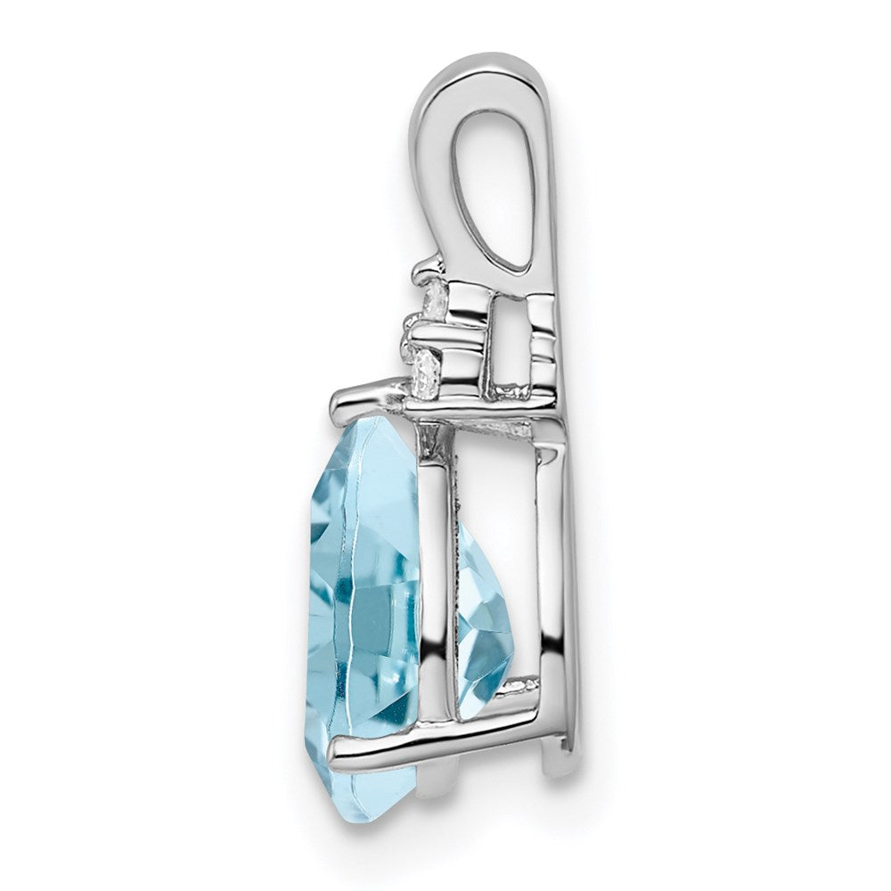 Sterling Silver Rhodium Diamond u0026 Lght Sw. Blue Topaz Teardrop Pendant