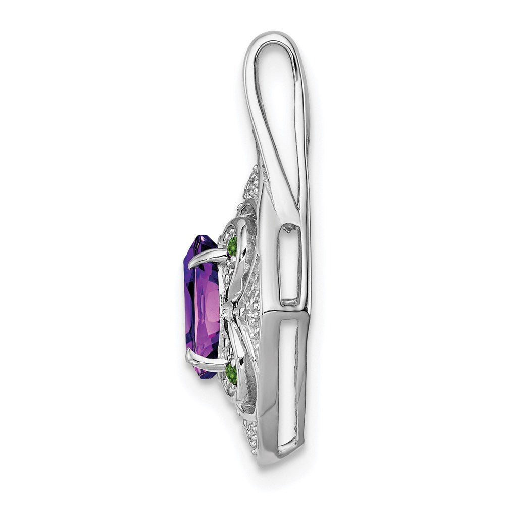 Sterling Silver Rhodium-plated White/Green Diamond u0026 Amethyst Pendant