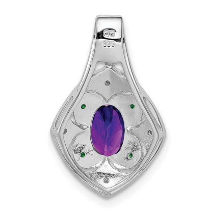Sterling Silver Rhodium-plated White/Green Diamond u0026 Amethyst Pendant