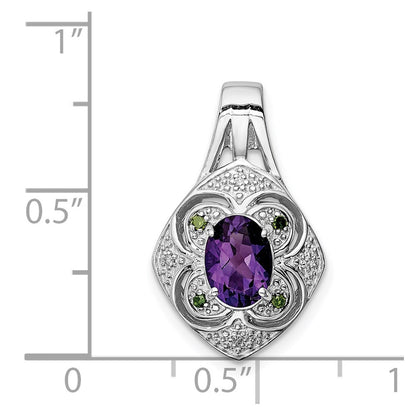 Sterling Silver Rhodium-plated White/Green Diamond u0026 Amethyst Pendant