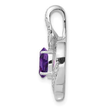 Sterling Silver Rhodium-plated Diamond u0026 Amethyst Oval Pendant