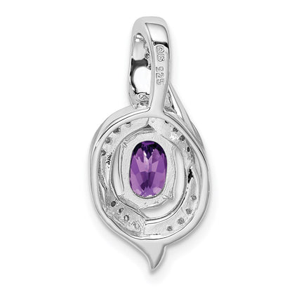 Sterling Silver Rhodium-plated Diamond u0026 Amethyst Oval Pendant