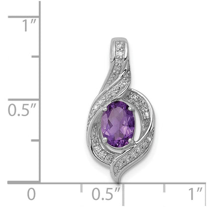 Sterling Silver Rhodium-plated Diamond u0026 Amethyst Oval Pendant