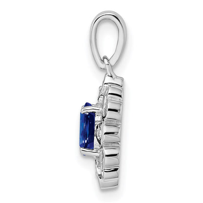 Sterling Silver Rhodium Plated Diamond u0026 Sapphire Oval Pendant