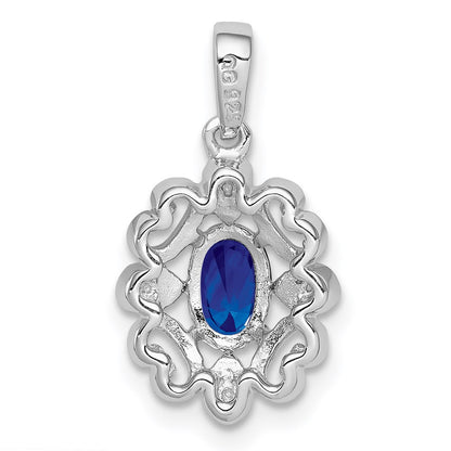 Sterling Silver Rhodium Plated Diamond u0026 Sapphire Oval Pendant