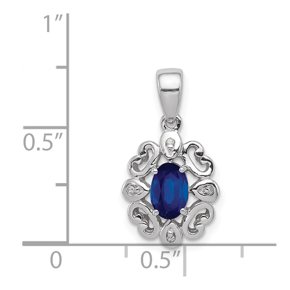 Sterling Silver Rhodium Plated Diamond u0026 Sapphire Oval Pendant