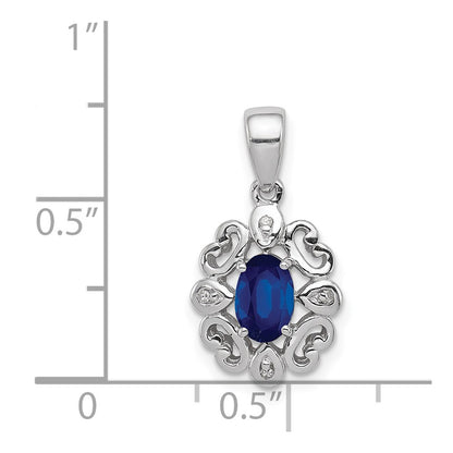 Sterling Silver Rhodium Plated Diamond u0026 Sapphire Oval Pendant