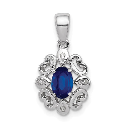 Sterling Silver Rhodium Plated Diamond u0026 Sapphire Oval Pendant