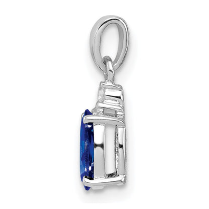Sterling Silver Rhodium Plated Diamond u0026 Sapphire Oval Pendant
