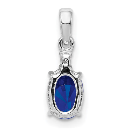 Sterling Silver Rhodium Plated Diamond u0026 Sapphire Oval Pendant