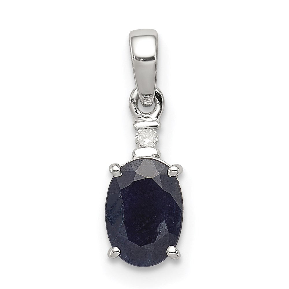 Sterling Silver Rhodium Plated Diamond u0026 Sapphire Oval Pendant