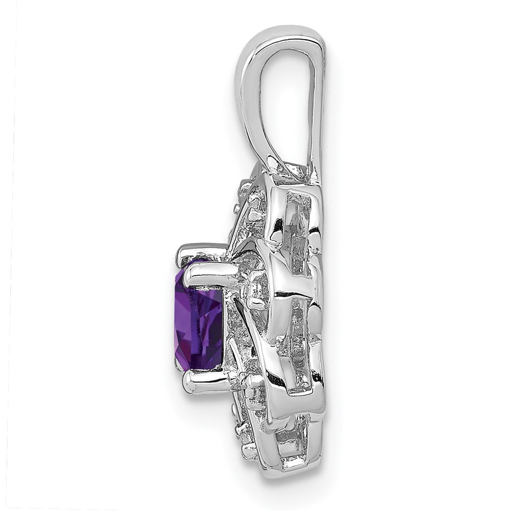 Sterling Silver Rhodium-plated Diamond u0026 Amethyst Pendant