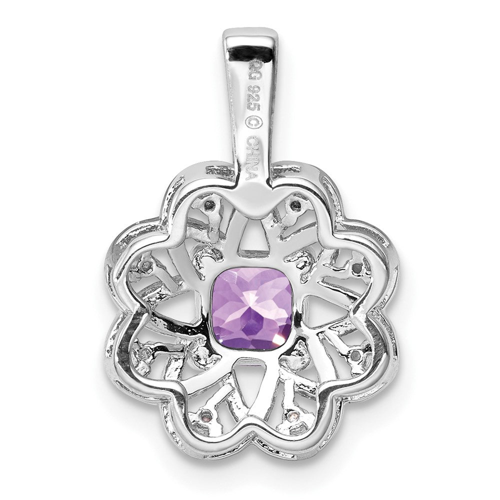 Sterling Silver Rhodium-plated Diamond u0026 Amethyst Pendant