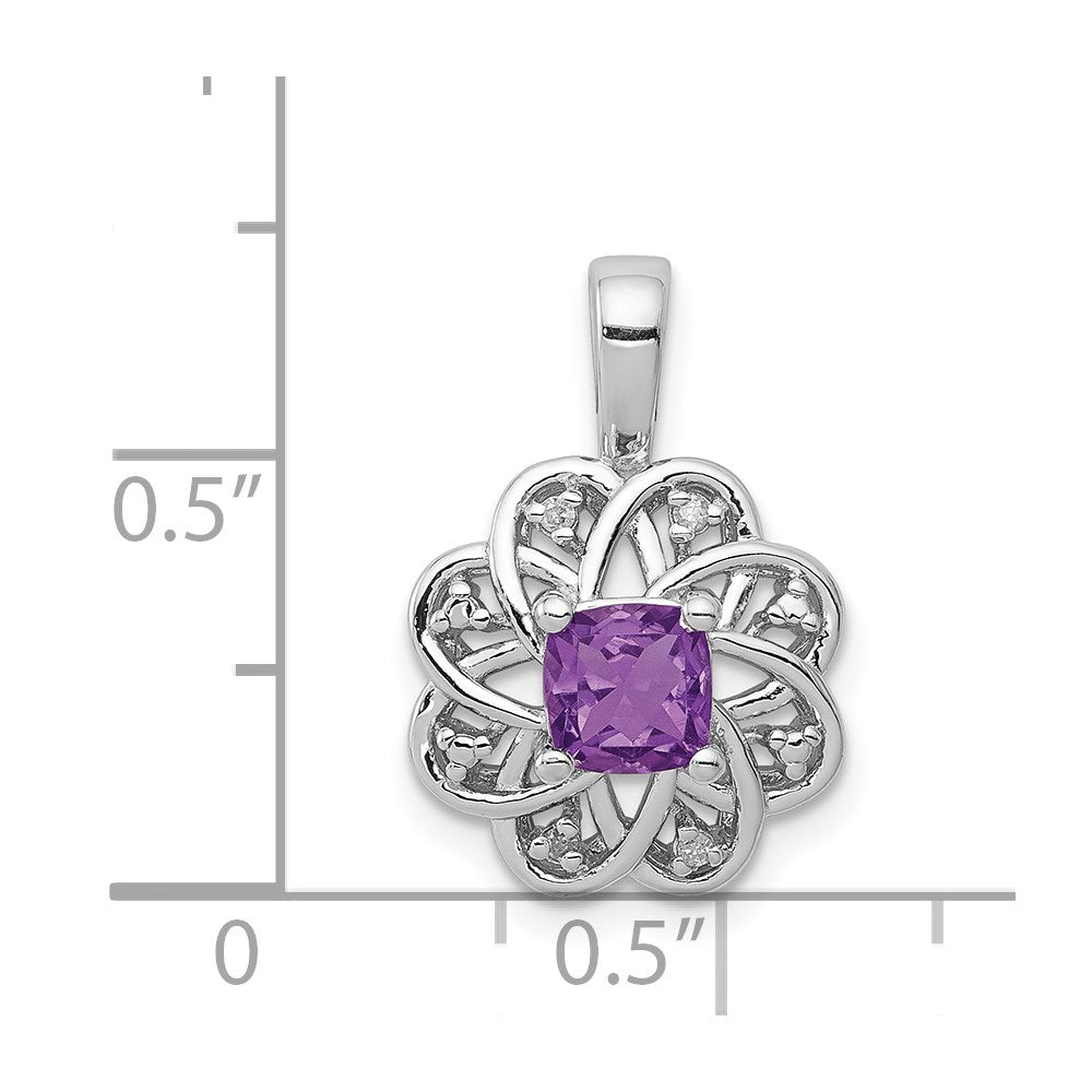 Sterling Silver Rhodium-plated Diamond u0026 Amethyst Pendant
