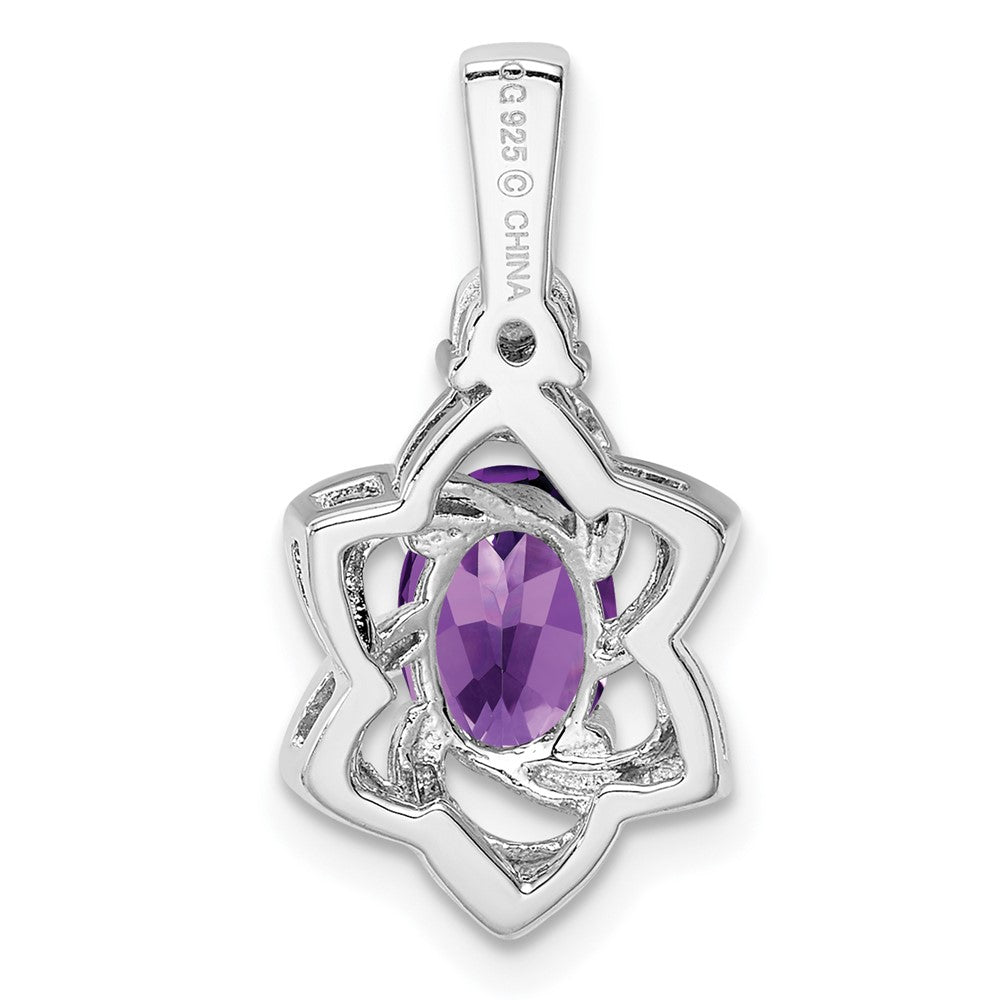 Sterling Silver Rhodium-plated Diamond u0026 Amethyst Pendant