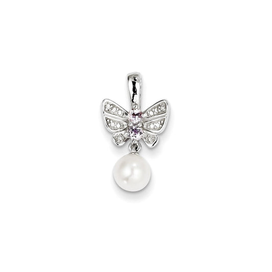 Sterling Silver FW Cultured Pearl u0026 Pink Quartz u0026 Diamond Pendant