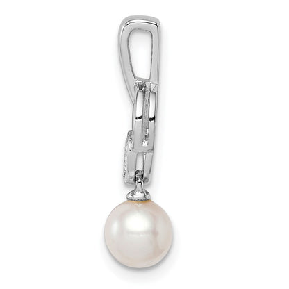 Sterling Silver Rhodium-plated FW Cultured Pearl Diamond Pendant