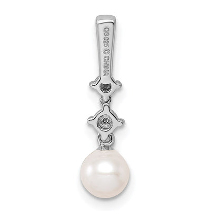 Sterling Silver Rhodium-plated FW Cultured Pearl Diamond Pendant