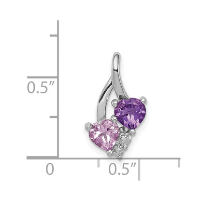 Sterling Silver Rhodium Amethyst u0026 Pink Quartz u0026 Diamond Pendant