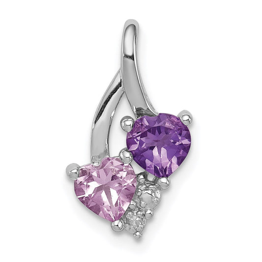Sterling Silver Rhodium Amethyst u0026 Pink Quartz u0026 Diamond Pendant