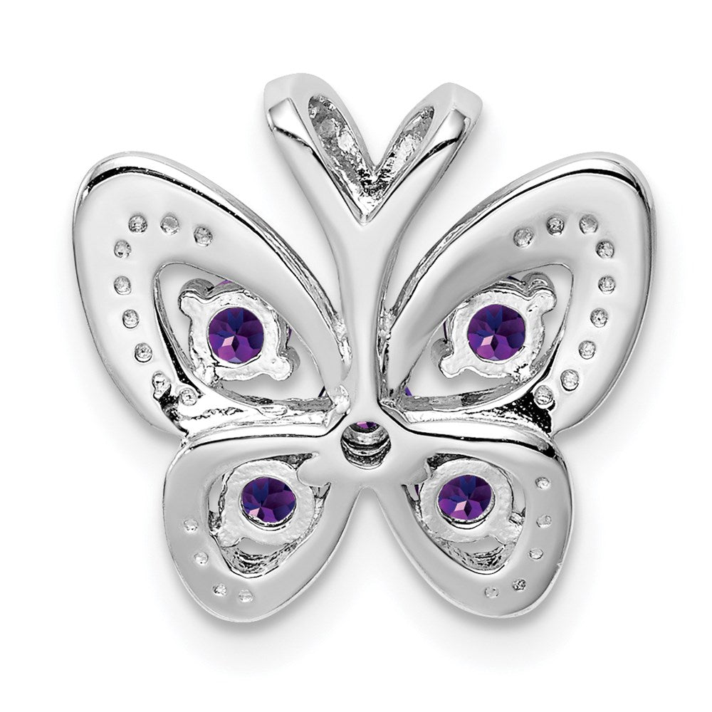 Sterling Silver Rhodium-plated Amethyst u0026 Diamond Pendant
