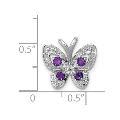Sterling Silver Rhodium-plated Amethyst u0026 Diamond Pendant