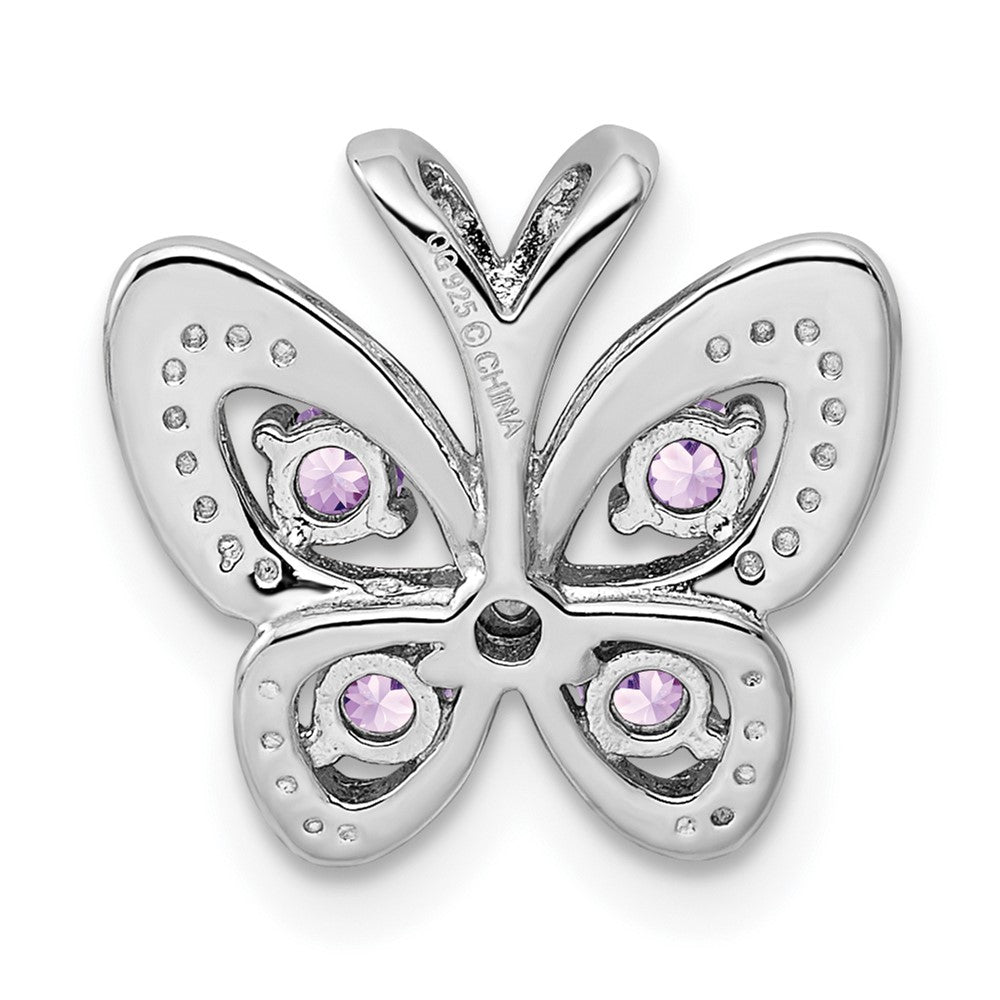 Sterling Silver Rhodium Amethyst u0026 Pink Quartz u0026 Diamond Pendant