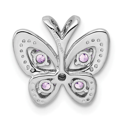 Sterling Silver Rhodium Amethyst u0026 Pink Quartz u0026 Diamond Pendant