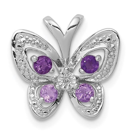 Sterling Silver Rhodium Amethyst u0026 Pink Quartz u0026 Diamond Pendant