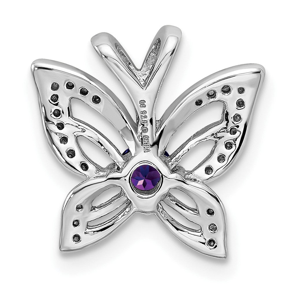 Sterling Silver Rhodium-plated Amethyst u0026 Diamond Pendant