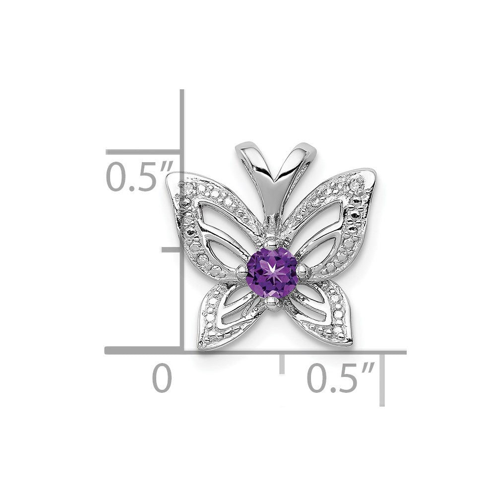 Sterling Silver Rhodium-plated Amethyst u0026 Diamond Pendant