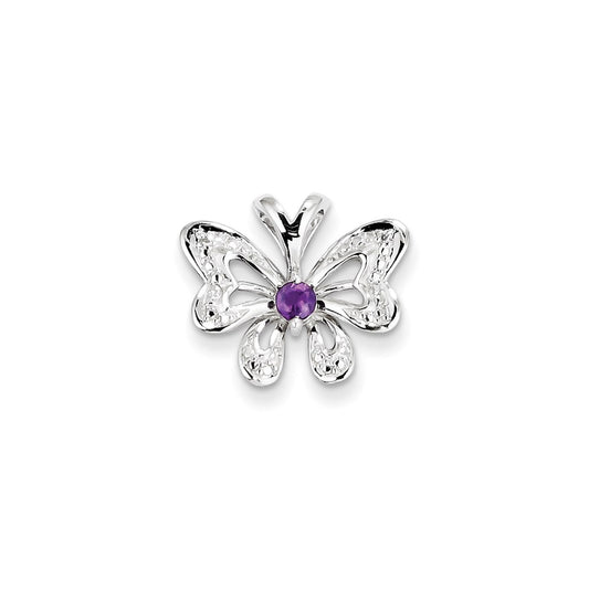 Sterling Silver Amethyst u0026 Diamond Pendant