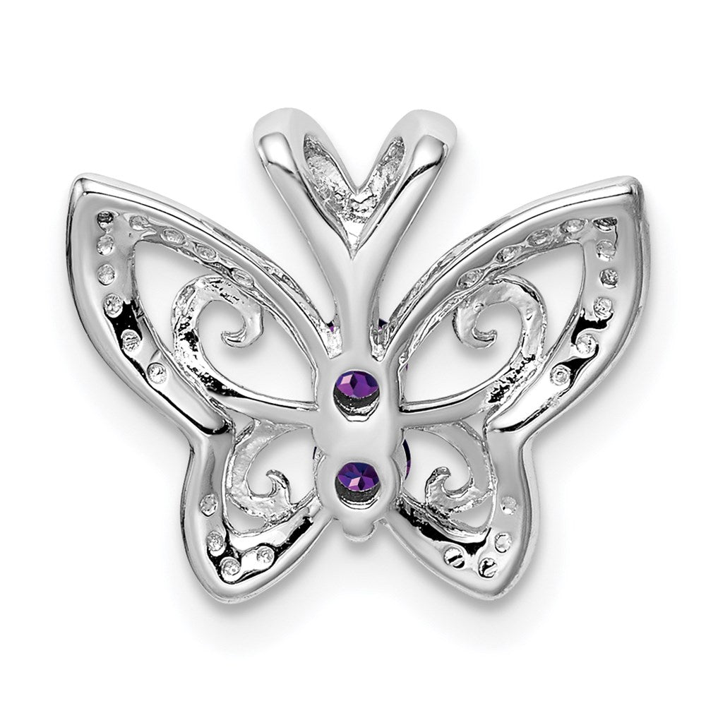 Sterling Silver Rhodium-plated Amethyst u0026 Diamond Pendant