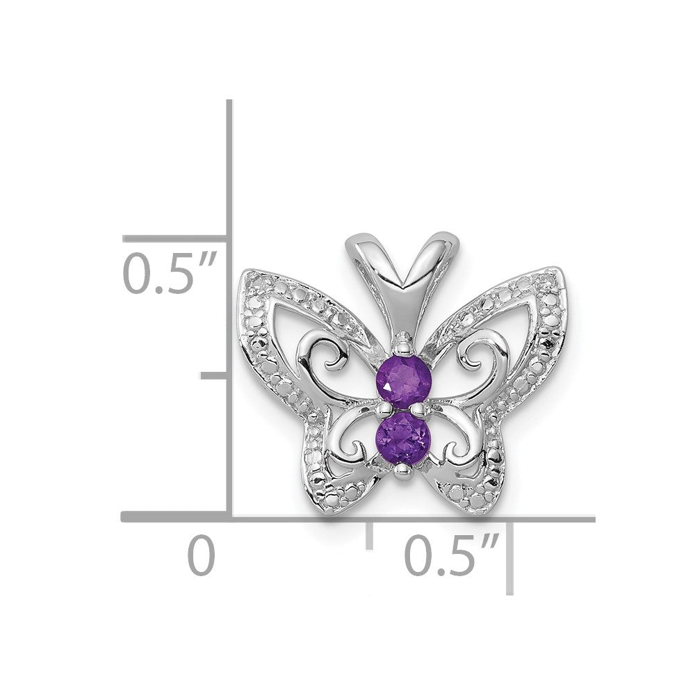 Sterling Silver Rhodium-plated Amethyst u0026 Diamond Pendant