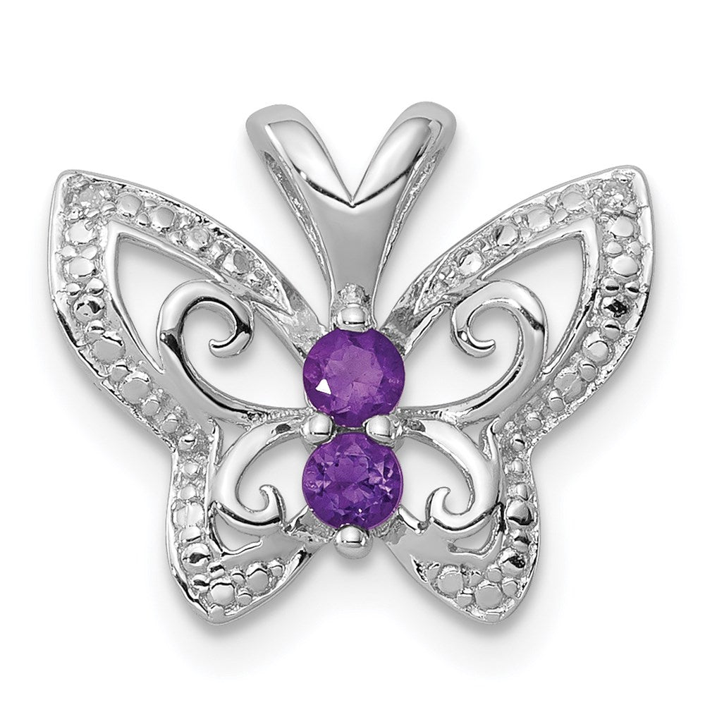Sterling Silver Rhodium-plated Amethyst u0026 Diamond Pendant