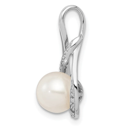 Sterling Silver Rhod Plated Diamond and FW Cultured Pearl Pendant