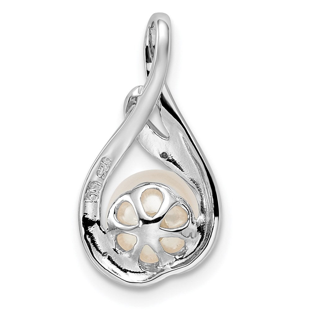 Sterling Silver Rhod Plated Diamond and FW Cultured Pearl Pendant