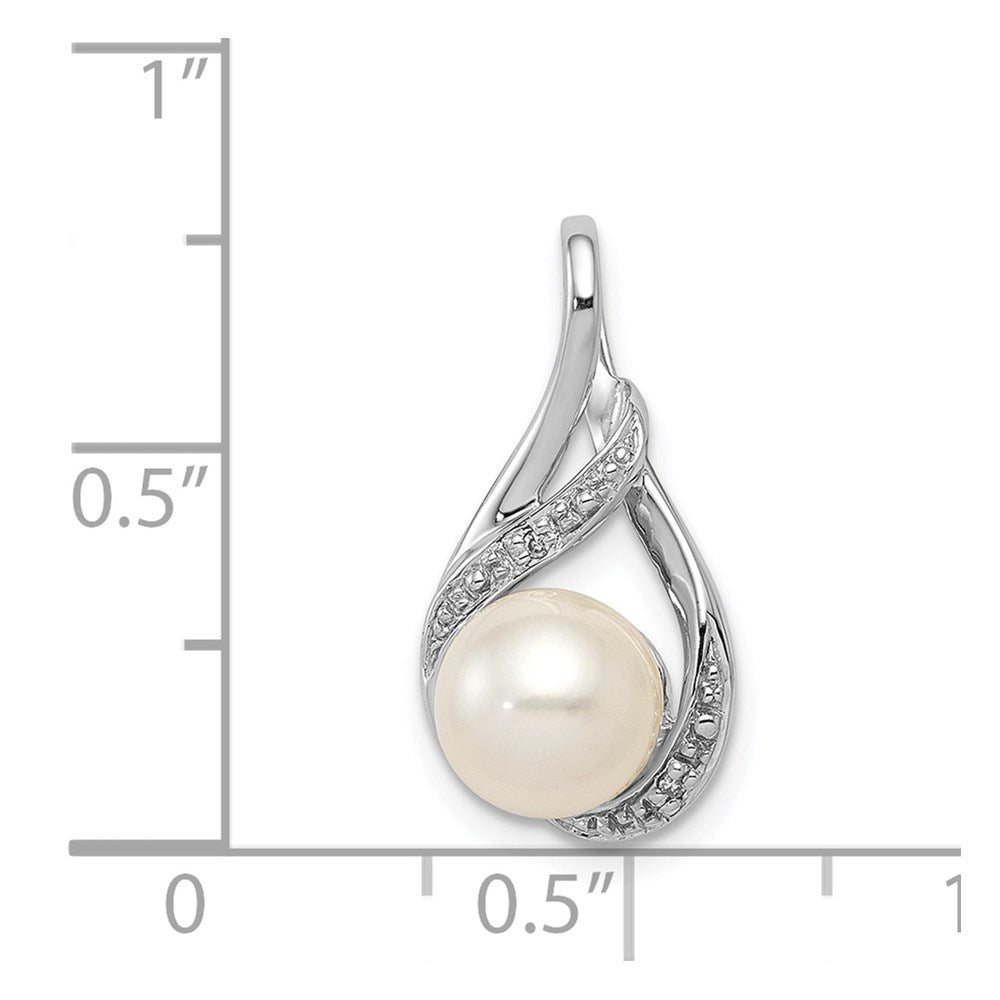 Sterling Silver Rhod Plated Diamond and FW Cultured Pearl Pendant