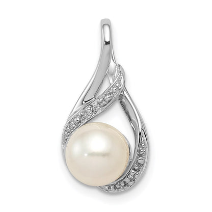 Sterling Silver Rhod Plated Diamond and FW Cultured Pearl Pendant