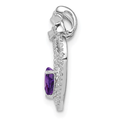 Sterling Silver Rhodium Plated Diamond u0026 Amethyst Heart Chain Slide