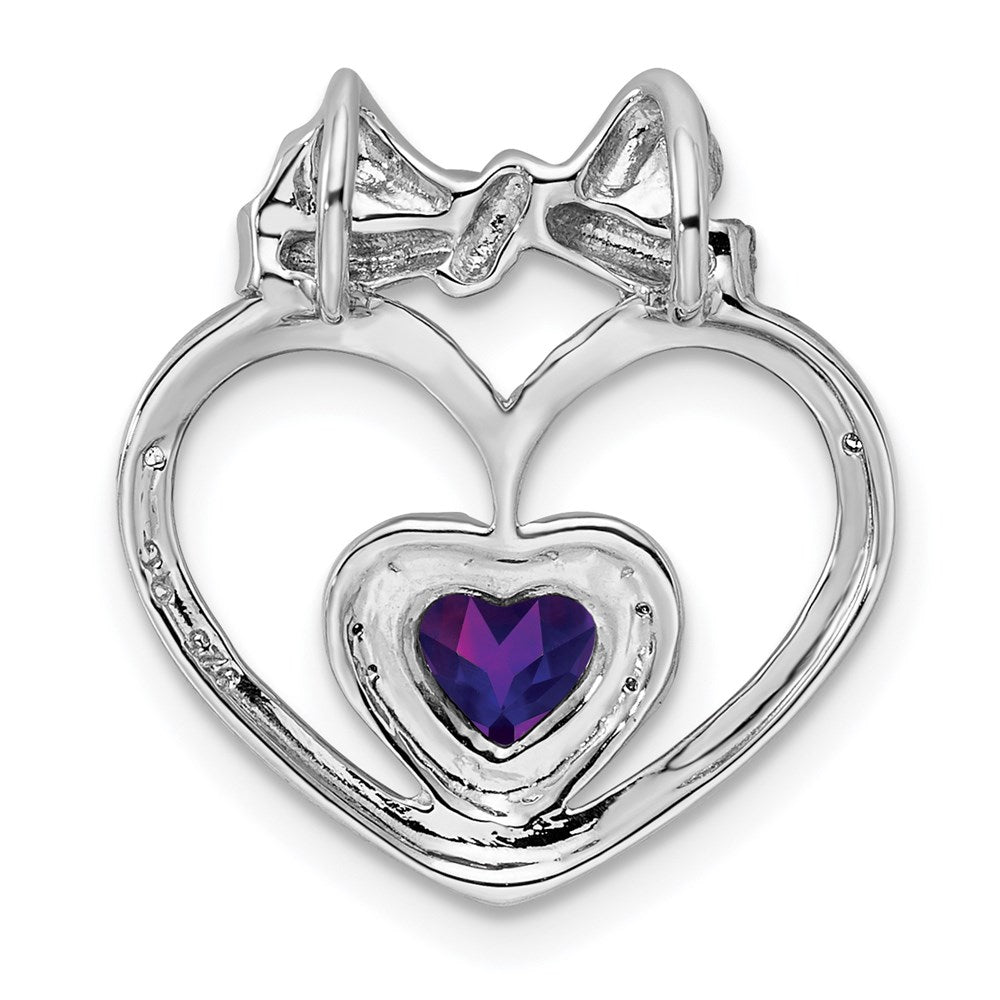 Sterling Silver Rhodium Plated Diamond u0026 Amethyst Heart Chain Slide