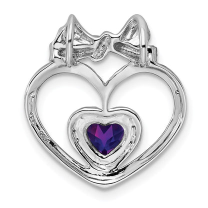 Sterling Silver Rhodium Plated Diamond u0026 Amethyst Heart Chain Slide