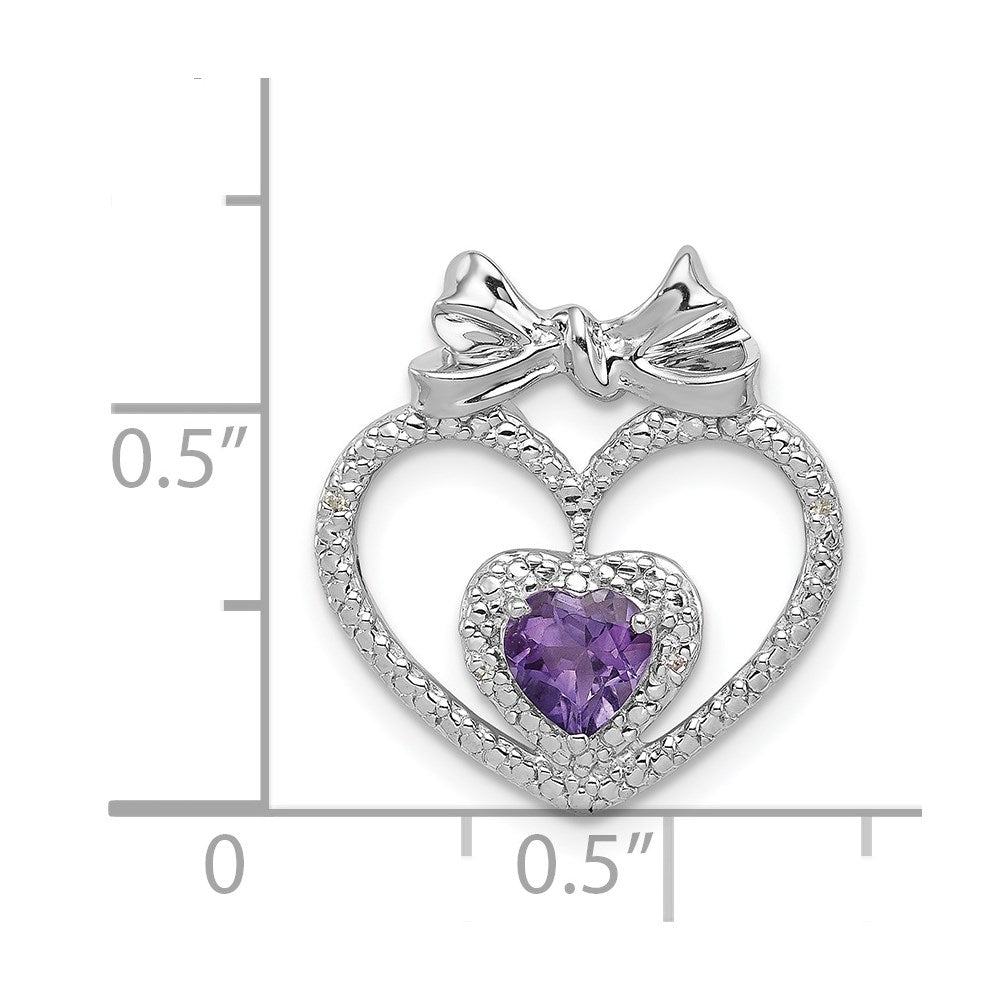 Sterling Silver Rhodium Plated Diamond u0026 Amethyst Heart Chain Slide