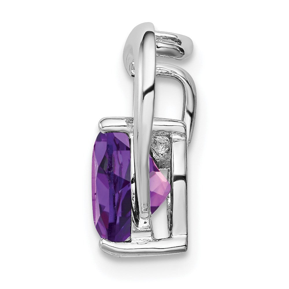 Sterling Silver Rhodium Plated Diamond and Amethyst Heart Chain Slide