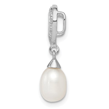 Sterling Silver Rhodium Plated Diamond FW Cultured Pearl Chain Slide