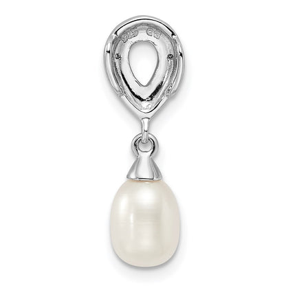 Sterling Silver Rhodium Plated Diamond FW Cultured Pearl Chain Slide